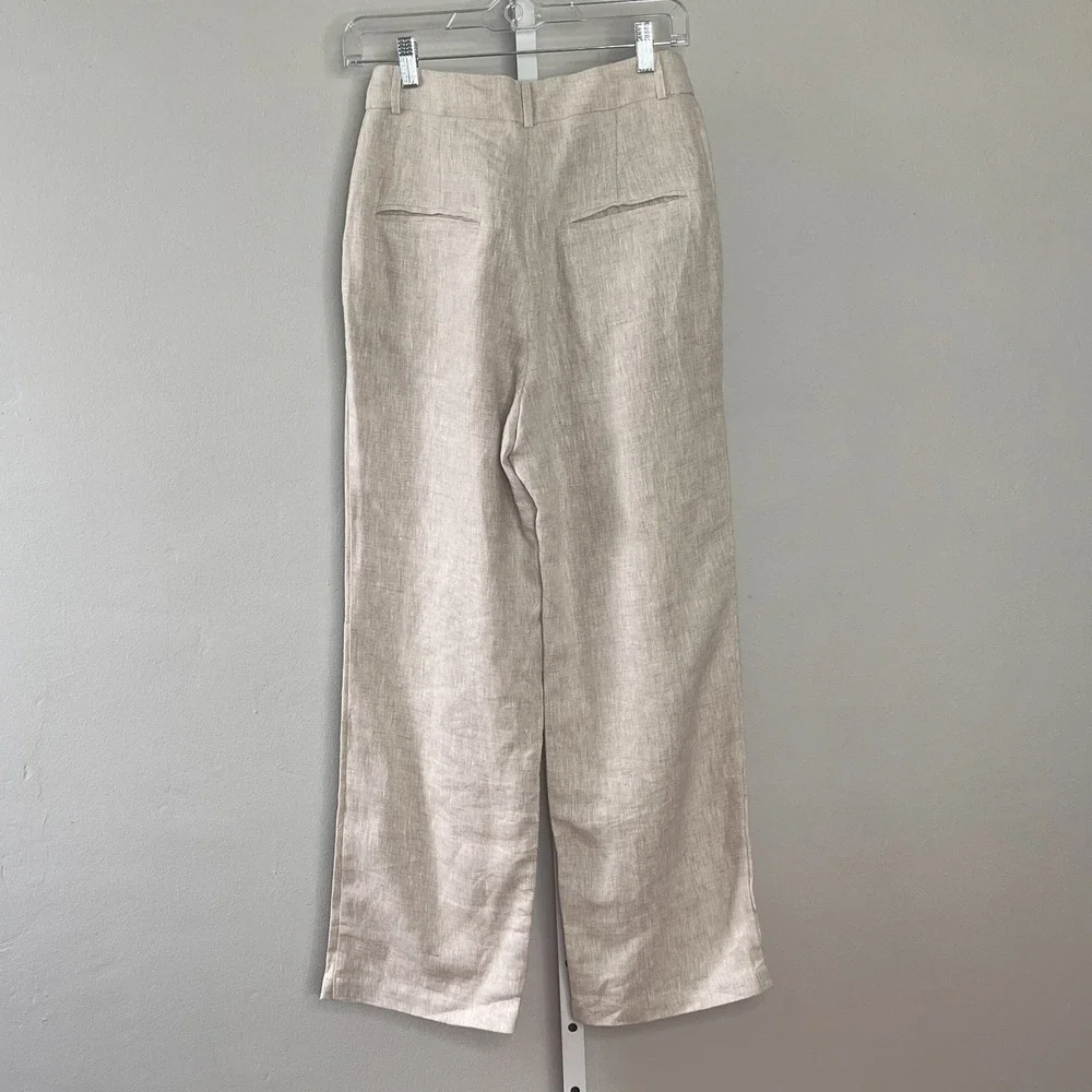 Reformation 100% Linen Trouser Pant Wide-Leg‎ Beige Size 2 Minimalist Boho Chic